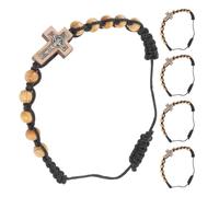 CORHAD 5pcs Adjustable Wooden Cross Bracelet with Alloy Beads for Daily Wear, Braided Rope Wristband Suitable for Casual Outings and Easter Celebration, Unisex Faith Jewelry