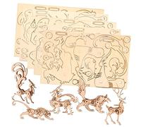 CORHAD 5pcs Wooden Animal Puzzles for DIY Jigsaw Puzzle Teaser Models Wolf Dragon Fox Deer Tiger Engaging Educational Ages