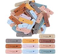 CORHAD 60pcs Pu Leather Handmade Labels Embossed Letters and Heart Patterns, 10 Colors (6 Each) Sewing Tags for Clothes Embellishment, DIY Craft Accessories for Bags, Shoes, and Garments