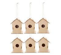 CORHAD 6pcs DIY Wooden Birdhouse Kit for Unpainted Sturdy Outdoor Hanging Nest Boxes Interactive Craft for Childrens Artistic Painting and Parent Bonding Activities