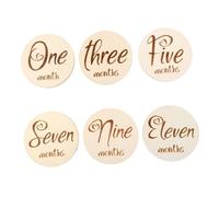 CORHAD 6pcs Double-Sided Wooden Baby Growth Cards for Newborn Photography Props with Carved Patterns in Khaki Colour, for Monthly Photo Sessions to Share Your Happiness