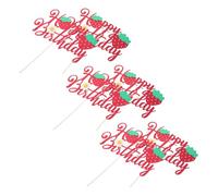 CORHAD 6pcs Glitter Strawberry Cupcake Toppers Reusable Birthday Cake Decorations for Showers and Summer Fruit Parties Elegant Floral Berry First Birthday Cake Topper