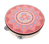 CORHAD 8-inch Single Row Hand Held Tambourine with Bells, Wooden Percussion Drum for Boys and Girls and Adults, Bohemian Style Hand Drum Suitable for Rhythm Practice and Stage Performance