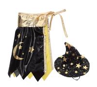 CORHAD Adjustable Black and Star Wizard Pet Halloween Costume with Hat and Cloak Magical Cat and Small Dog Outfit for Cosplay Parties and Festive Events