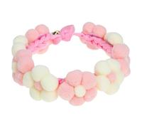CORHAD Adjustable Hand-knitted Pet Collar with Flower Design, Medium Size Cat and Dog Neck Band for Party and Photo Props, Creative Cotton Blend Pet Neckwear in Beige and Pink