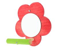 CORHAD Bird Mirror with Perch Stand for Parakeet and Conure Plum Blossom Shape Stress Relief and Training Accessory Red Large Cage Decoration for Small Birds and Hamsters