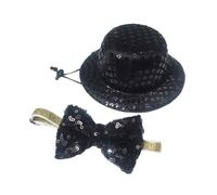 CORHAD Black Sequin Dog Hat and Tie Set for Pets Fabric Cosplay Accessory for Christmas and Halloween Easy to Wear Stylish Holiday Costume for Cats and Dogs