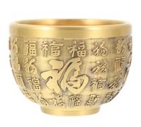 CORHAD Brass Money Bowl Chinese Treasure Basin Desktop Adornment Wealth Container Feng Shui Home Table Decor with Carved Fortune Characters