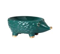 CORHAD Ceramic Hedgehog Soap Holder for Small Utensils and Jewelry, Drain Water Function to Prevent Soap Softening, Unique Green Table Decoration Suitable for Shower Use