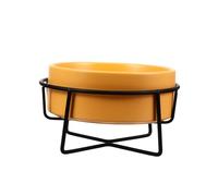 CORHAD Ceramic Pet Feeding Bowl with Stand Yellow Bowl Black Iron Frame Elevated Pet Feeder for Cats and Dogs Anti-spill Food and Water Dish Easy to Clean and Protects Spine