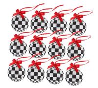 CORHAD Checkered Christmas Baubles 6cm Plastic Balls with Red Ribbon, Black and White Glitter Holiday Ornaments for Christmas Tree Decoration Set of 12
