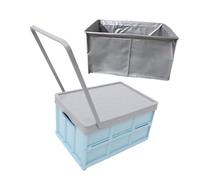 CORHAD Collapsible Rolling Storage Crate with Wheels and Handles Heavy Duty Thickened Organizer Box for School Office Camping and Vehicle Use Portable Grocery Cart Wheels Blue
