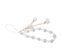 CORHAD Crystal Flower Pendant Phone Charm Non Slip Wrist Strap White | Beaded Crystal Design, Lightweight Carry, Key Ring and USB Thumb Drive Use, Graduation Gift Style