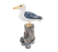 CORHAD Handcrafted Wooden Coastal Bird Figurines with Natural Stump Base Mediterranean Style Nautical Seabird Sculptures for Beach Decor Small Tabletop Ornaments for Living and Desk