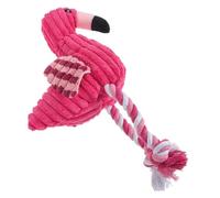 CORHAD Interactive Flamingo Dog Squeaky Rope Toy for Chewing Plush Teeth Cleaning Toy Pink Corduroy