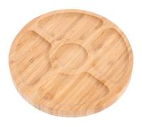 CORHAD Large Capacity Khaki Wooden Round Serving Tray with Compartments for Easy Organisation and Serving Small Food, Elegant Classic Design for Tea Or Snack Presentation