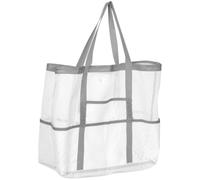 CORHAD Mesh Beach Bag Large Beach Bag White Nylon Plastic Lightweight Portable with Zipper Pocket and Handle for Family Days Grocery Shopping