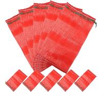 CORHAD Mesh Produce Bags 25Pcs Thick Woven Polypropylene Drawstring Net Sacks for Storing Onions Potatoes Garlic in Home and Store 47x27cm Red
