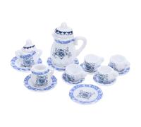 CORHAD Miniature Porcelain Tea Cup Plates Teapot for Doll House Accessories Blue Floral Mini House Kitchen Decor Realistic Scene Model for Home Decoration and DIY Craft