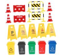 CORHAD Miniature Traffic Road Sign Educational for Plastic Road Fences and Barricades with Cones Warning Signs Garbage Bins Lightweight Early Learning Props for Traffic Safety Knowledge