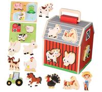 CORHAD Montessori Wooden Barn Set for Ages Smooth Edges Farm Animal Shape Sorting Educational Play for Preschool Learning and Cognitive Development