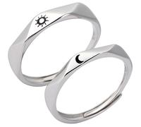 CORHAD Moon and Sun Ring Fine Craftsmanship with Smooth and Comfort Fit 1 Pair Silver Copper Material Decorative Fashionable Rings, Engagement Gifts for Couples for Lovers and Men