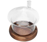 CORHAD Mushroom-Shaped Eternal Flower Glass Cover with Vintage Wood Base, Dustproof Decorative Dome Display for Preserved Flowers and Clay Dolls, Home Décor Accent for Living Room and