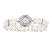 CORHAD Pearl Bracelet Watch with Double Row of Pearls for Mothers and Daughters Scratch Resistant Elastic Cuff for Christmas Parties