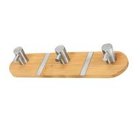CORHAD Punch Free Bamboo Wooden Hook Rack with Three Hooks | Stainless Steel Accents, Beige Finish, for Bedroom or Laundry Room Storage, Supports Masks and Umbrellas