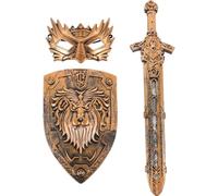 CORHAD Realistic Golden Plastic Lion Shield Set with Mask and Horned Helmet, Easy to Grasp and Safe, for Performance Props and Halloween Parties,