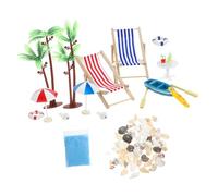 CORHAD Resin Doll House Beach with Mini Sun Umbrellas Lounge Chairs Surfboard Dolphins Synthetic Micro Landscape Ornament for Fairy Garden DIY