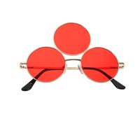 CORHAD Retro Three Circle Sunglasses Glasses Novelty Eyewear for Birthday Theme Performance Festival Photo Props with Gold Frame Red Lenses Hip Hop Punk Style