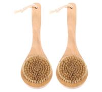 CORHAD Short Handle Boar Bristle Body Brush 2pcs Round Head Wood Exfoliator for Bath and Massage Effective Skin Scrubber Tool