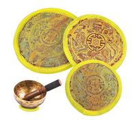 CORHAD Singing Bowl Pads Sound Bowl Mats 3 Pcs Cotton Cloth Yellow that Protect and Serve as Coasters with Vintage Embroidery Pattern for Meditation and Zen Accessories