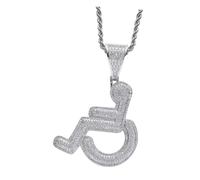 CORHAD Unique Wheelchair User Pendant Necklace with Cubic Zirconia Inlay Creative Silver Tone Fashion Chain Stylish Neck Accessory for Festivals Parties and Travel