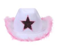 CORHAD White Cowgirl Hat with Sequin Star, One Size, Frayed Edge Party Hat for Women, Costume Dress-Up Accessory for Cosplay and Masquerade