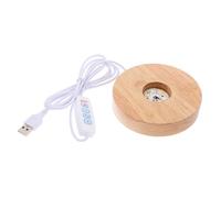 CORHAD Wood Ball Light Base Small Lamp Pedestal Rubber Wood 10cm Diameter 2cm Thick Led Lighted Display Stand for Night Lights Home Décor Sphere Lamps with Three-color Lighting Control