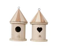 CORHAD Wooden Bird Nest Set 2pcs Heart and Round Door Diy Paintable Wood Birds Bed Garden Decoration Cage Accessories Outdoor and Indoor