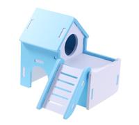 CORHAD Wooden Double-deck Hamster House with Ladder Small Pet Hideout for Hamsters Mice Gerbils and Guinea Pigs Natural Wood Spacious Sleeping Nest Blue