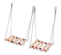 CORHAD Wooden Parrot Swing Hanging Bridge and 2 Pcs with Stainless Steel Chain Mini Bell, Bird inside The Cage Or Balcony Garden Supplies