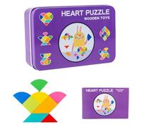 CORHAD Wooden Tangram Puzzle Seven-piece Geometrical Shape Educational Toy for Kids with Storage Box Purple Suitable for Travel and Cognitive Development