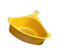 CORHAD Yellow Triangular Sink Strainer Basket with Suction Cup Plastic Holder for Towel Easy to Install Kitchen Sink Corner Organizer with Multi-holes Design