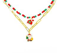 Coridy Christmas Layered Necklace Colorful Beaded Necklaces Santa Claus Boots Pendents for Women 3-Layer, same as pictures, Metal, No Gemstone