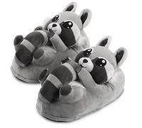 corimori 1847 (Various Animal Designs) Animal Shaped Plush Booties, Carpet Slippers, Lina the Raccoon, Light Grey, Adults One Size 2.5-11