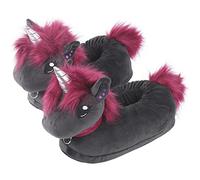 corimori 1847 (Various Animal Designs) Animal Shaped Plush Booties, Carpet Slippers, Ruby the Punk-Unicorn, Black-Pink, Kids One Size UK 8-1