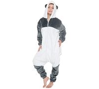 corimori 1852-008 (10+ Designs) Onesie Jumpsuit Mei the Panda One Piece Winter Hooded Kigurumi Adults, Teens, Women Men, White/Grey, Body Size 180-190 cm