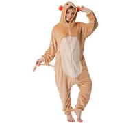 corimori 1852-038 (10+ Designs) Onesie Jumpsuit Winter Hooded Kigurumi Adults, Louis the Monkey, Light Brown, Body Size 160-170 cm