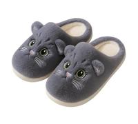 corimori Plush Cat Slippers - Fluffy Cats Kitten Slippers (White, Pink, Grey, Brown - Size 34-44), gray, 8/8.5 UK