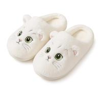 corimori Plush Cat Slippers - Fluffy Cats Kitten Slippers (White, Pink, Grey, Brown - Size 34-44), White, 9/9.5 UK