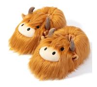 corimori Plush Slippers Two One Size Fits All (Children 25-33.5 and Adult 34-44), Elastic and Flexible Sole, Fits All, Bessie the Highland Cow, 34/44 EU
